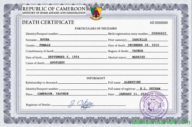 Cameroon Death Certificate